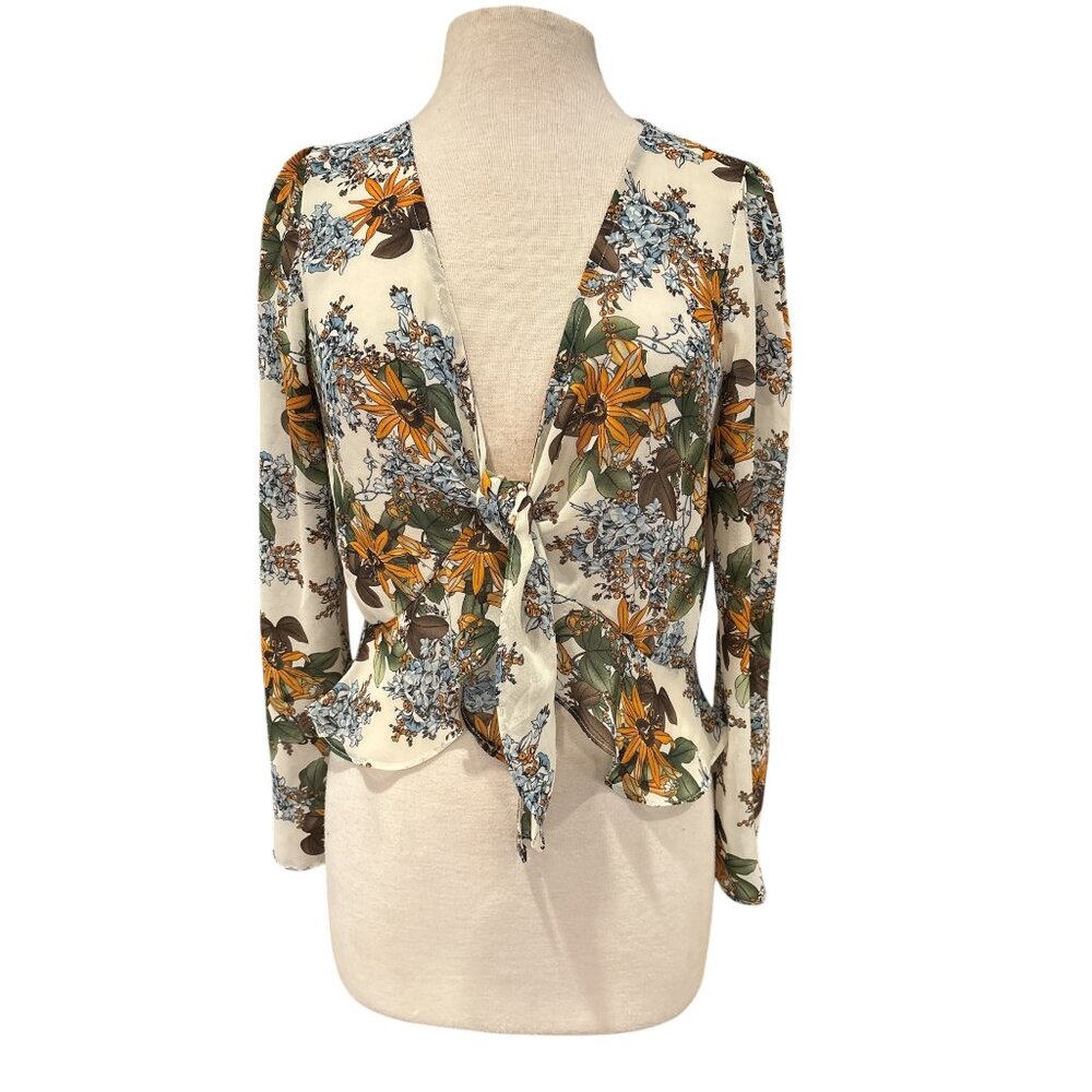 Fairy Floral Wrap Front Blouse With Long Sleeves Lightweight